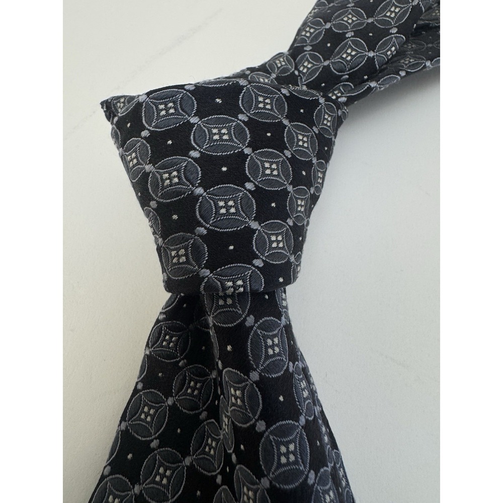 INE BEHAR BLACK GREY Neck Tie Medallion‎ Silk Neck Tie Hand Tailored EXC